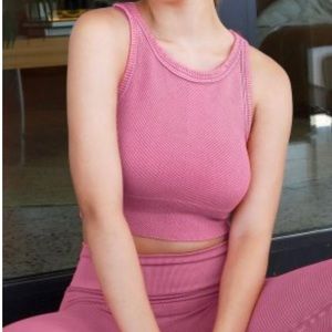 Nikibiki high neck tank top ribbed gym top coral